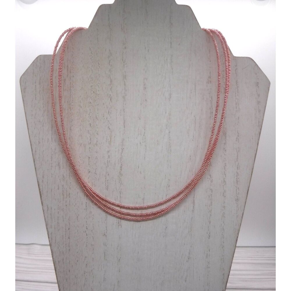 Necklace 3 Strands Beaded Pink